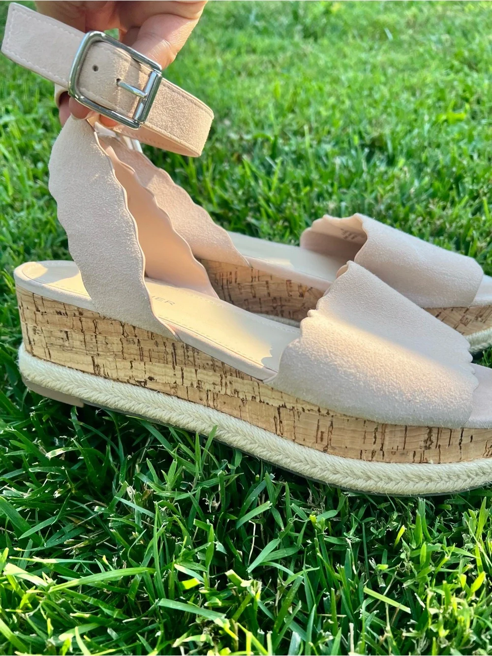 Marc Fisher Nude Pink Suede Platform Espadrilles Wedges Cork Sandal 7.5